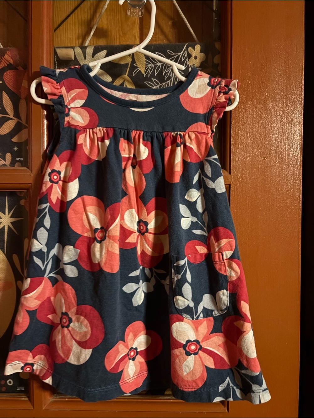 Tea Collection Navy Dress with Coral & Cream Floral Print